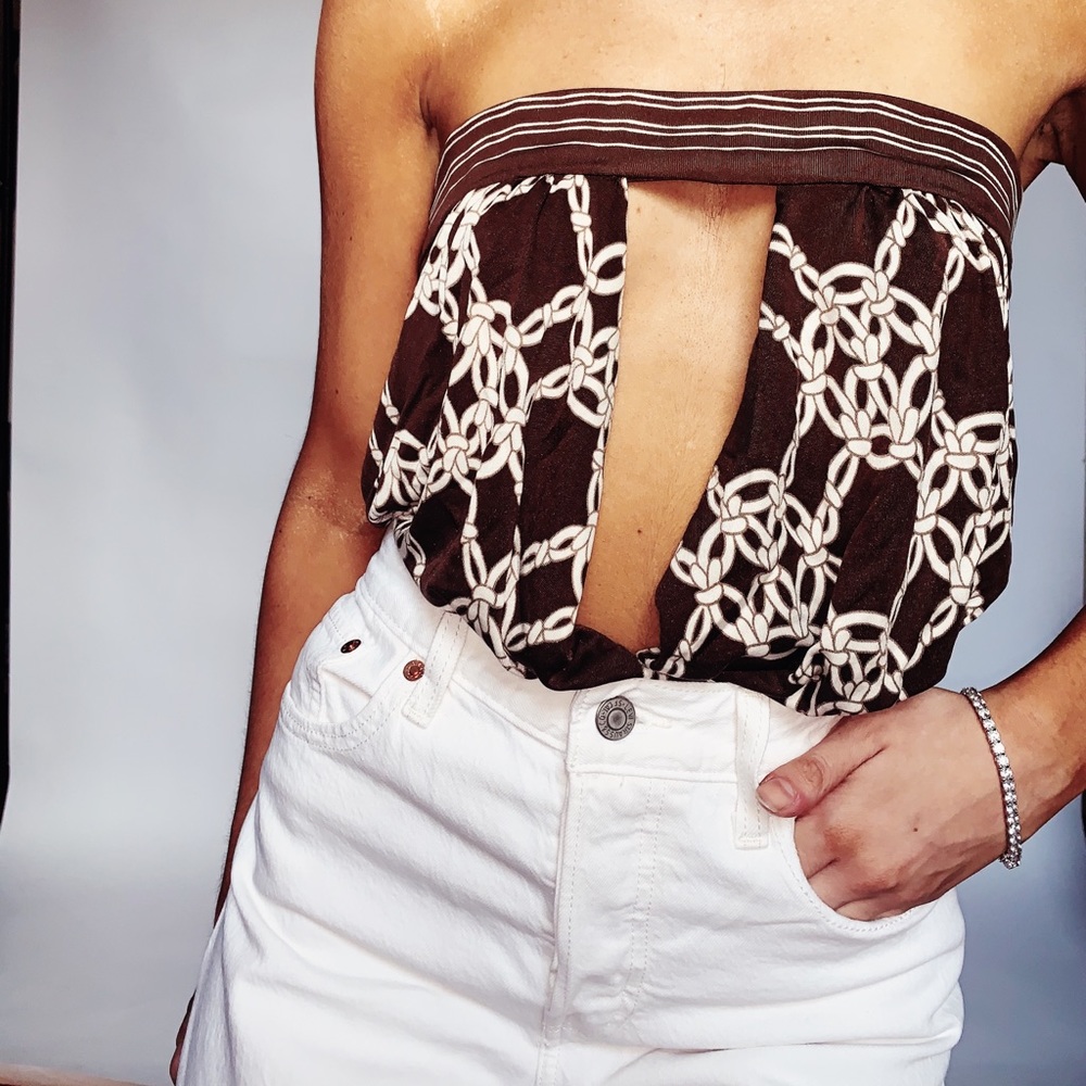 Strapless Open Front Printed Top